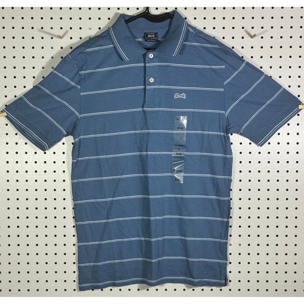 Le Tigre Mens Blue Striped Short Sleeve Cotton Polo Shirt Small NWT